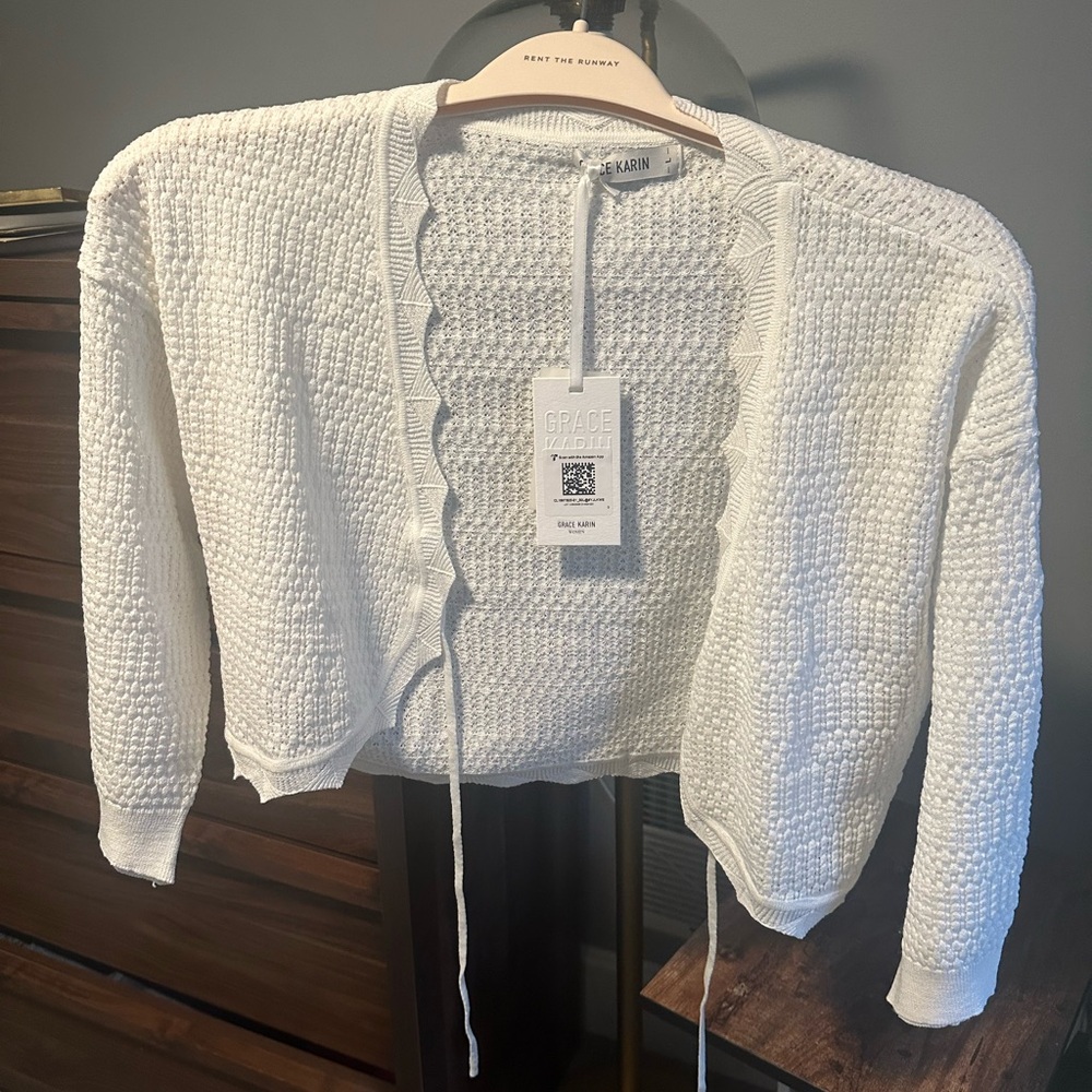 Grace Karin White Textured Knit Cardigan